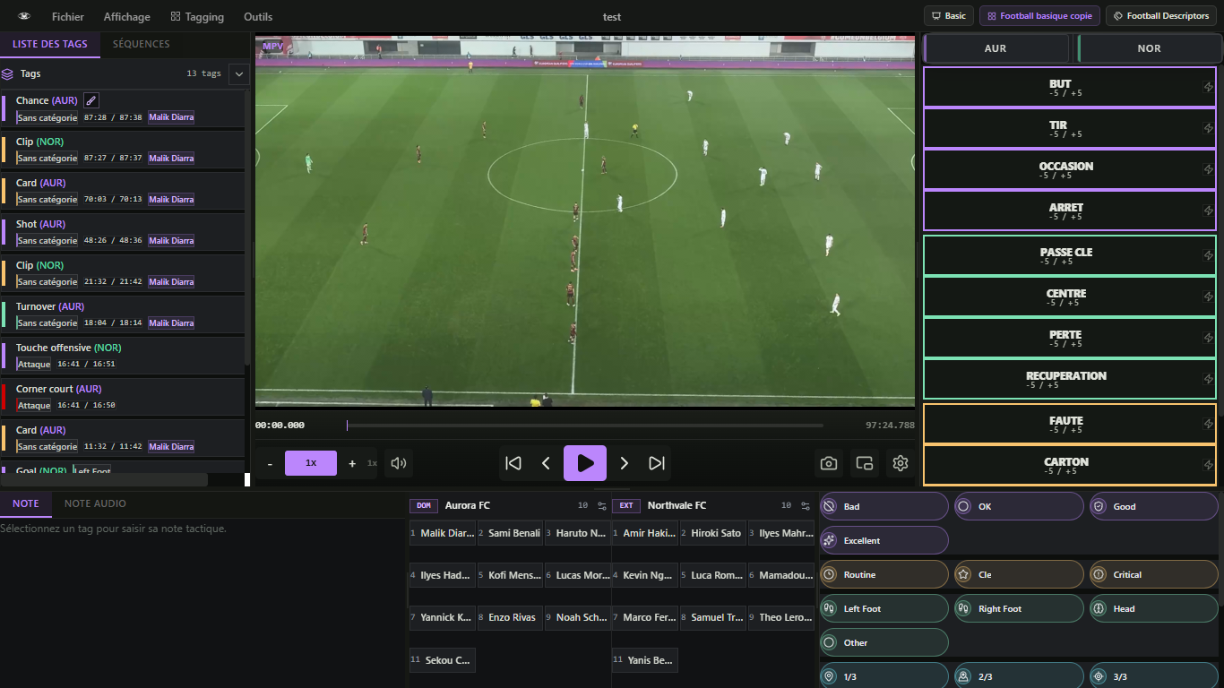 Démonstration du tagging d'actions sportives en direct avec QLGM Vision.